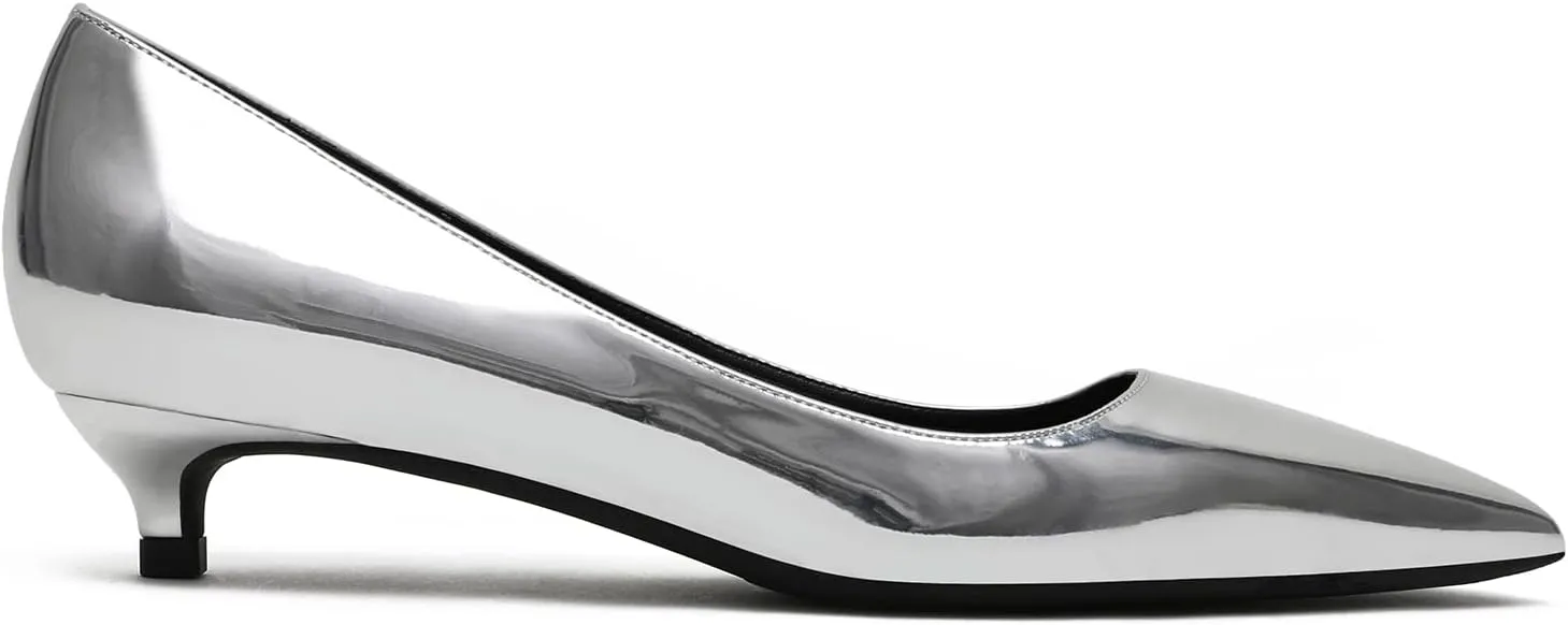 MOOMMO Low Kitten Heel Pumps for Women Pointed Toe Satin Dress Shoes Slip On 1 Inch Low Heel Work Pumps Comfy Basic Casual Office Evening Party Bridal Pump Shoes 4-13 M US