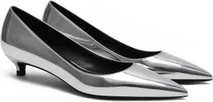 MOOMMO Low Kitten Heel Pumps for Women Pointed Toe Satin Dress Shoes Slip On 1 Inch Low Heel Work Pumps Comfy Basic Casual Office Evening Party Bridal Pump Shoes 4-13 M US