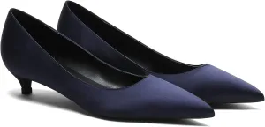 MOOMMO Low Kitten Heel Pumps for Women Pointed Toe Satin Dress Shoes Slip On 1 Inch Low Heel Work Pumps Comfy Basic Casual Office Evening Party Bridal Pump Shoes 4-13 M US