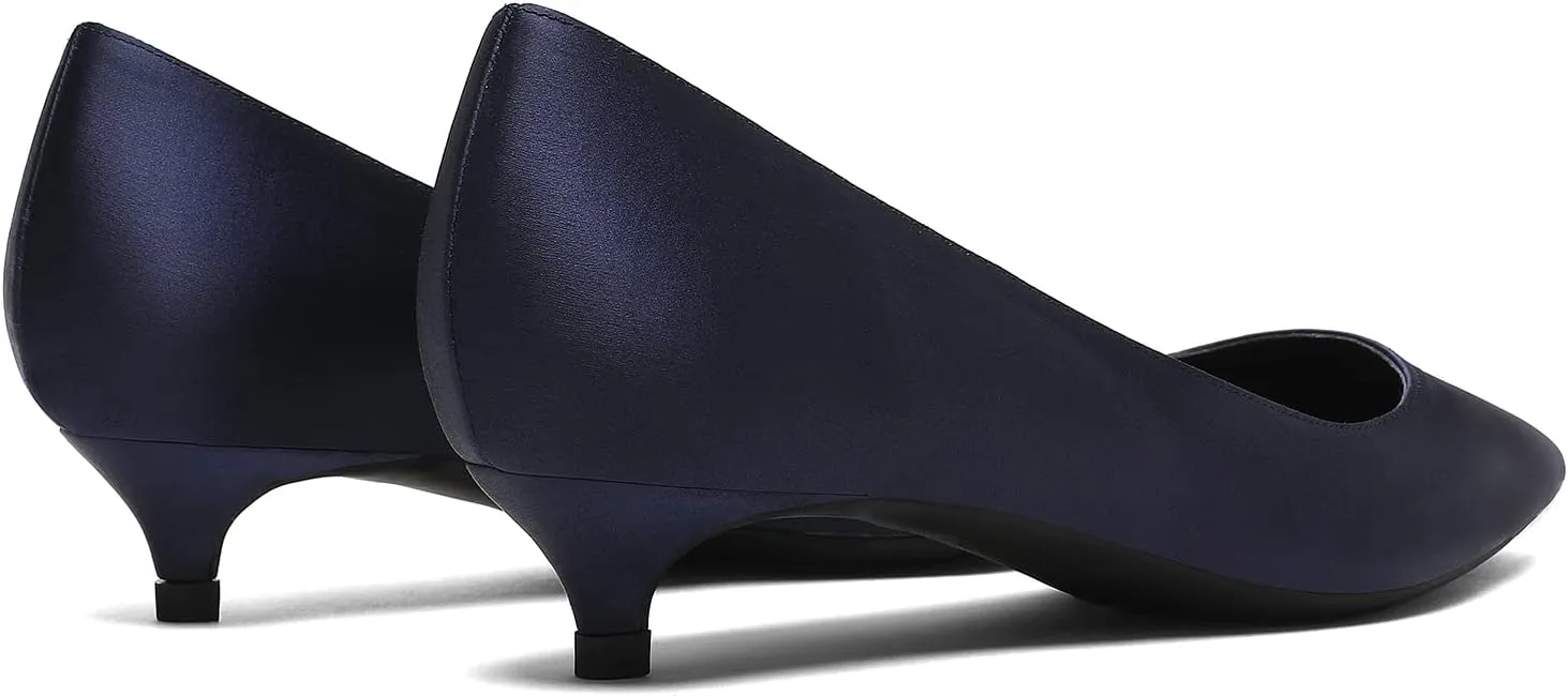 MOOMMO Low Kitten Heel Pumps for Women Pointed Toe Satin Dress Shoes Slip On 1 Inch Low Heel Work Pumps Comfy Basic Casual Office Evening Party Bridal Pump Shoes 4-13 M US