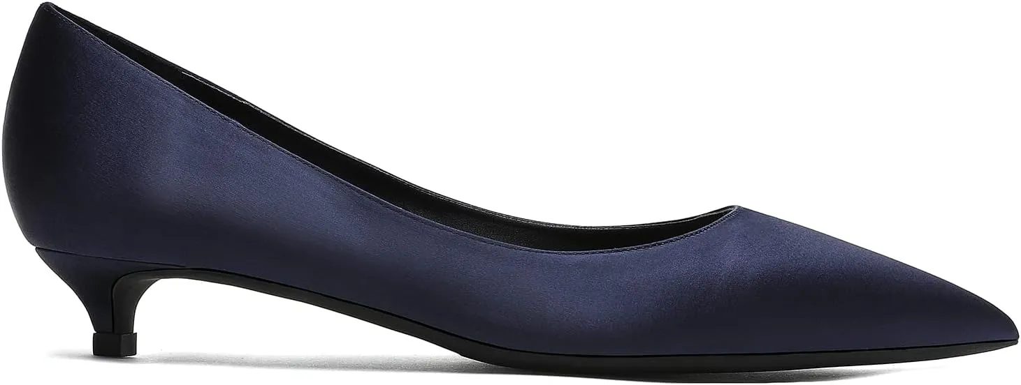 MOOMMO Low Kitten Heel Pumps for Women Pointed Toe Satin Dress Shoes Slip On 1 Inch Low Heel Work Pumps Comfy Basic Casual Office Evening Party Bridal Pump Shoes 4-13 M US