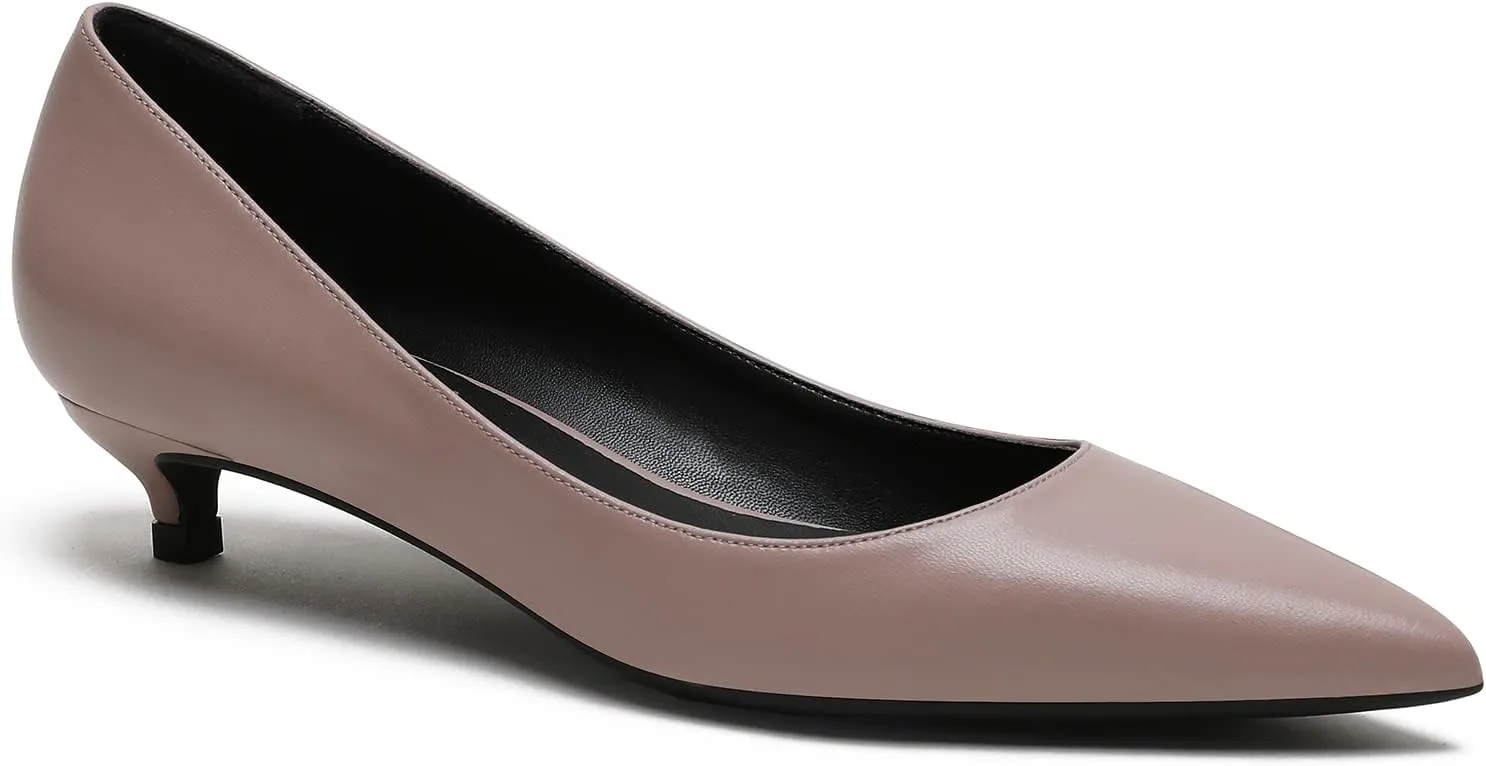 MOOMMO Low Kitten Heel Pumps for Women Pointed Toe Satin Dress Shoes Slip On 1 Inch Low Heel Work Pumps Comfy Basic Casual Office Evening Party Bridal Pump Shoes 4-13 M US