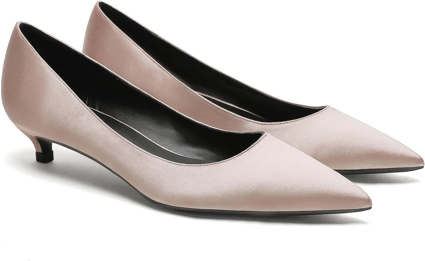 MOOMMO Low Kitten Heel Pumps for Women Pointed Toe Satin Dress Shoes Slip On 1 Inch Low Heel Work Pumps Comfy Basic Casual Office Evening Party Bridal Pump Shoes 4-13 M US