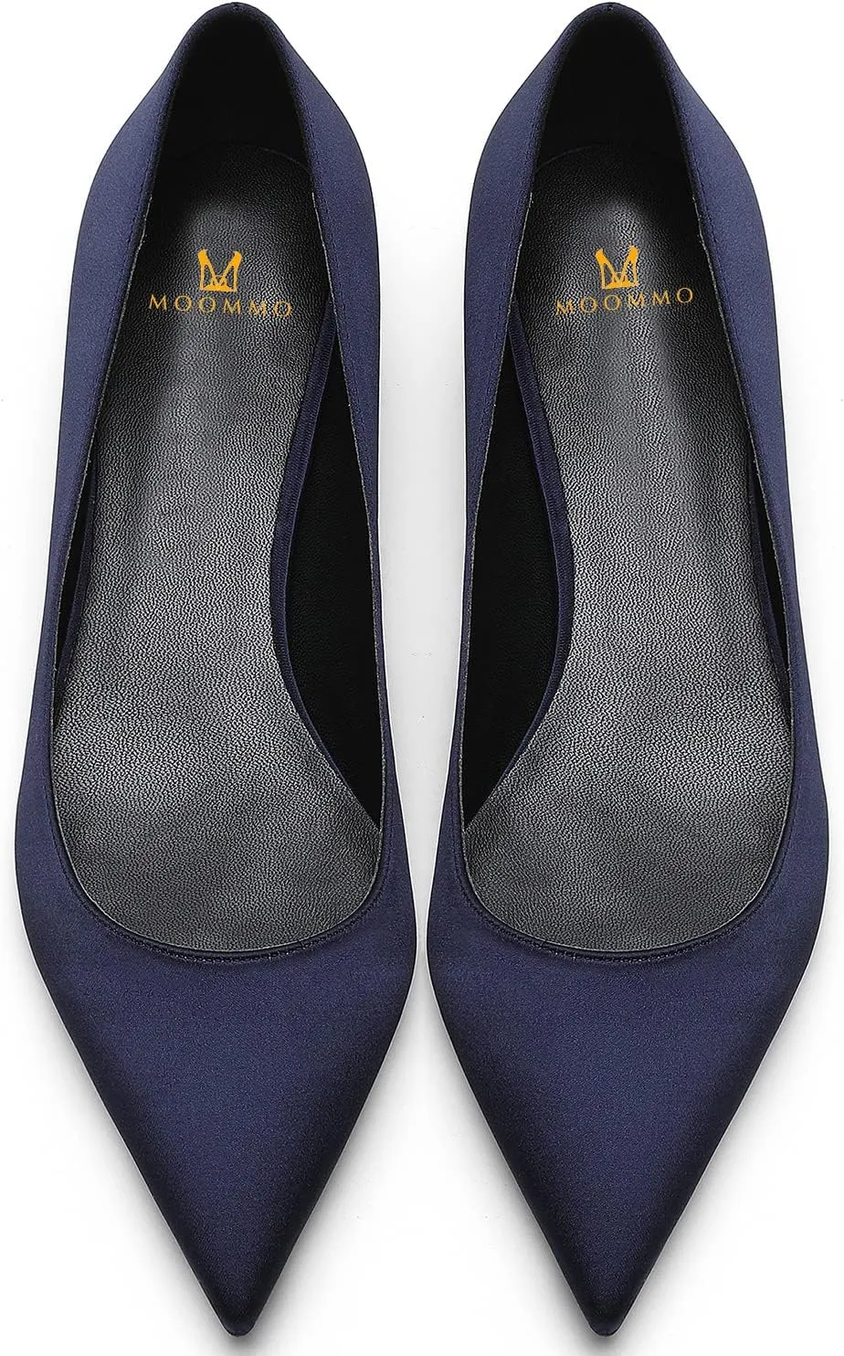 MOOMMO Low Kitten Heel Pumps for Women Pointed Toe Satin Dress Shoes Slip On 1 Inch Low Heel Work Pumps Comfy Basic Casual Office Evening Party Bridal Pump Shoes 4-13 M US