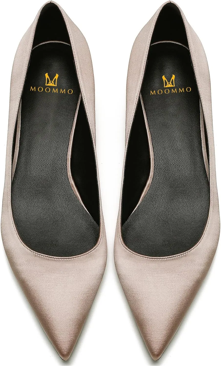MOOMMO Low Kitten Heel Pumps for Women Pointed Toe Satin Dress Shoes Slip On 1 Inch Low Heel Work Pumps Comfy Basic Casual Office Evening Party Bridal Pump Shoes 4-13 M US