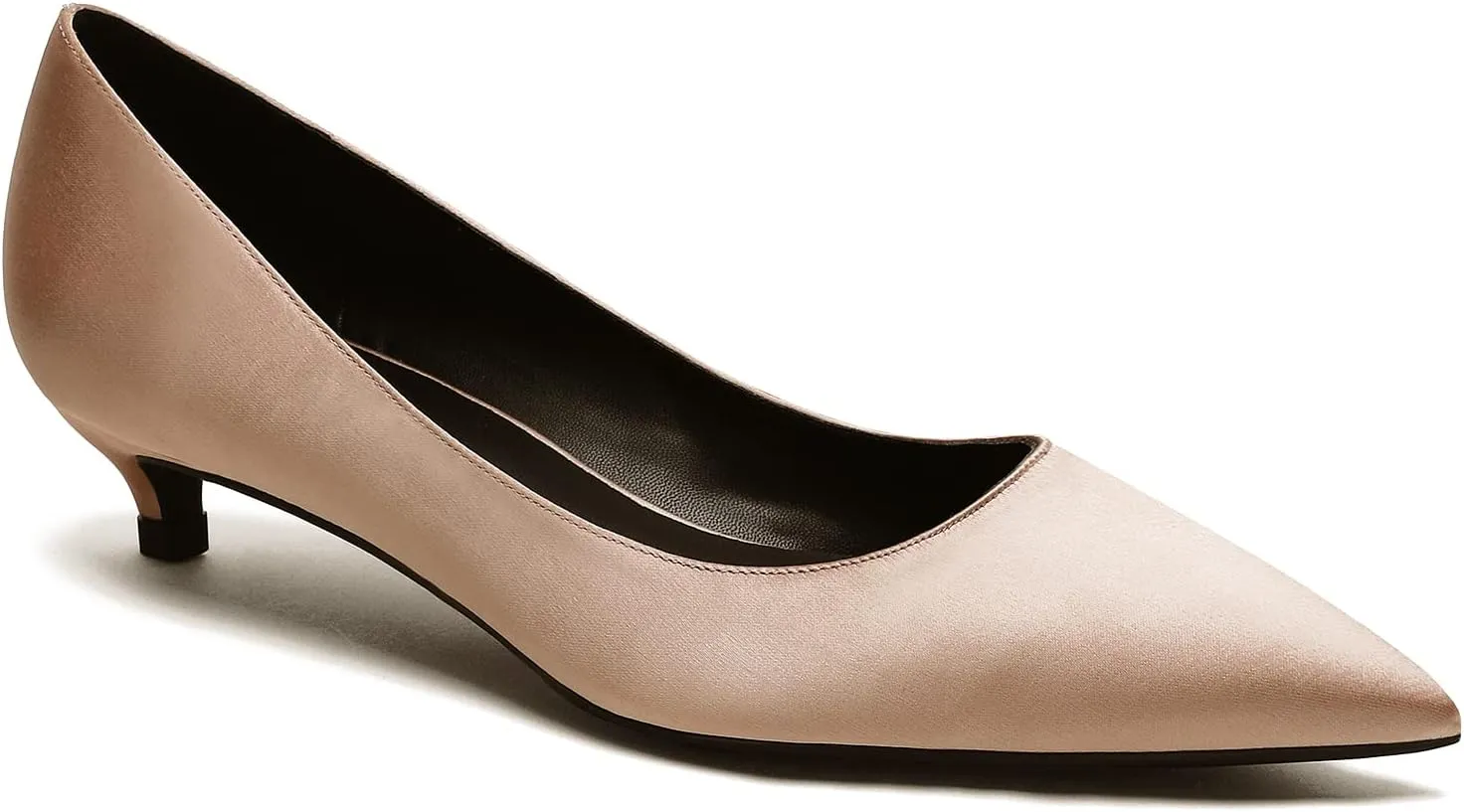 MOOMMO Low Kitten Heel Pumps for Women Pointed Toe Satin Dress Shoes Slip On 1 Inch Low Heel Work Pumps Comfy Basic Casual Office Evening Party Bridal Pump Shoes 4-13 M US