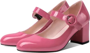 MOOMMO Women Classic Mary Jane Heels Pumps Shoes Ankle Strap Closed Round Toe Dress Sandals Chunky Block Heels Comfort Wedding Party Evening Pump Mid Heel Basic Office Work Shoes Elegant 4-11 M US