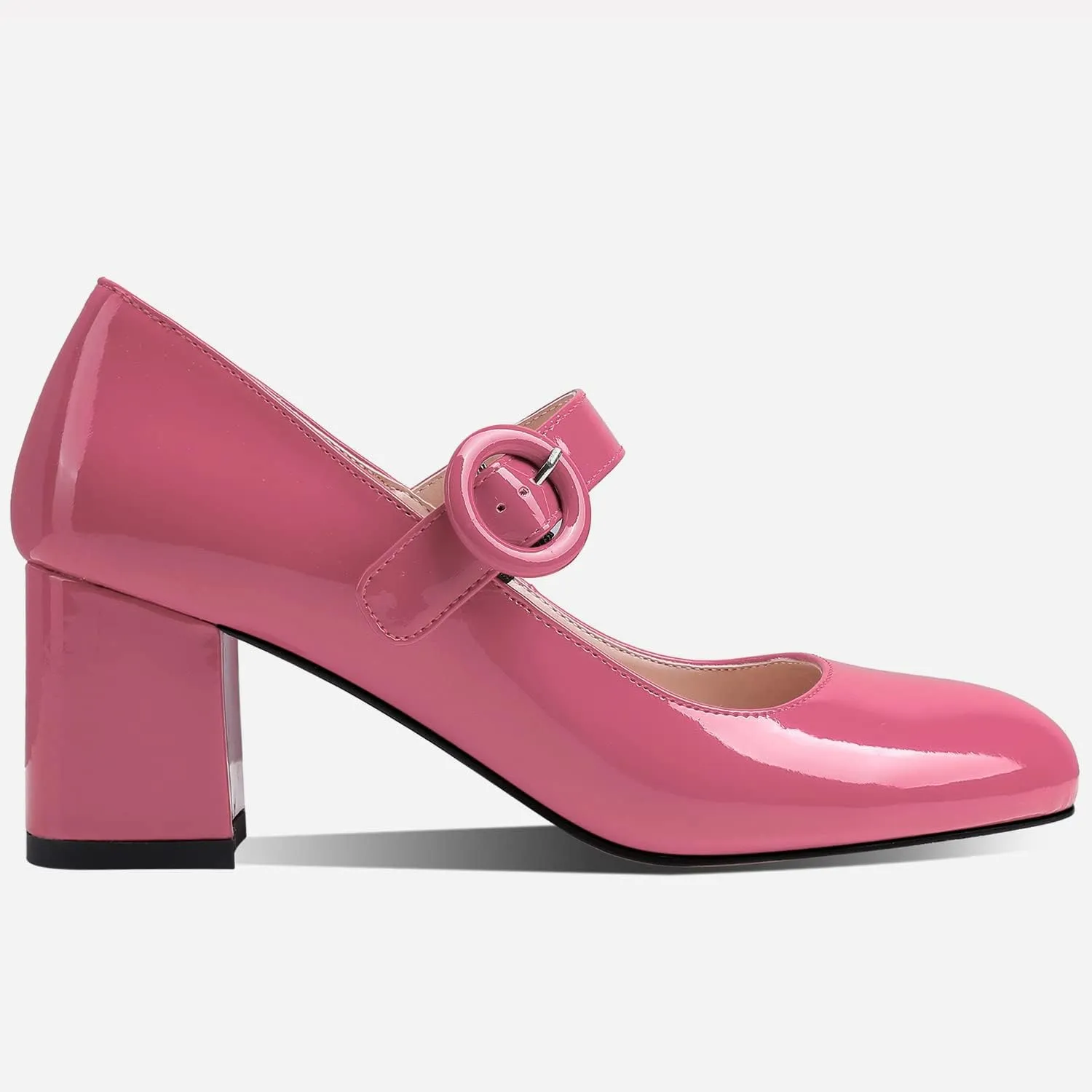 MOOMMO Women Classic Mary Jane Heels Pumps Shoes Ankle Strap Closed Round Toe Dress Sandals Chunky Block Heels Comfort Wedding Party Evening Pump Mid Heel Basic Office Work Shoes Elegant 4-11 M US