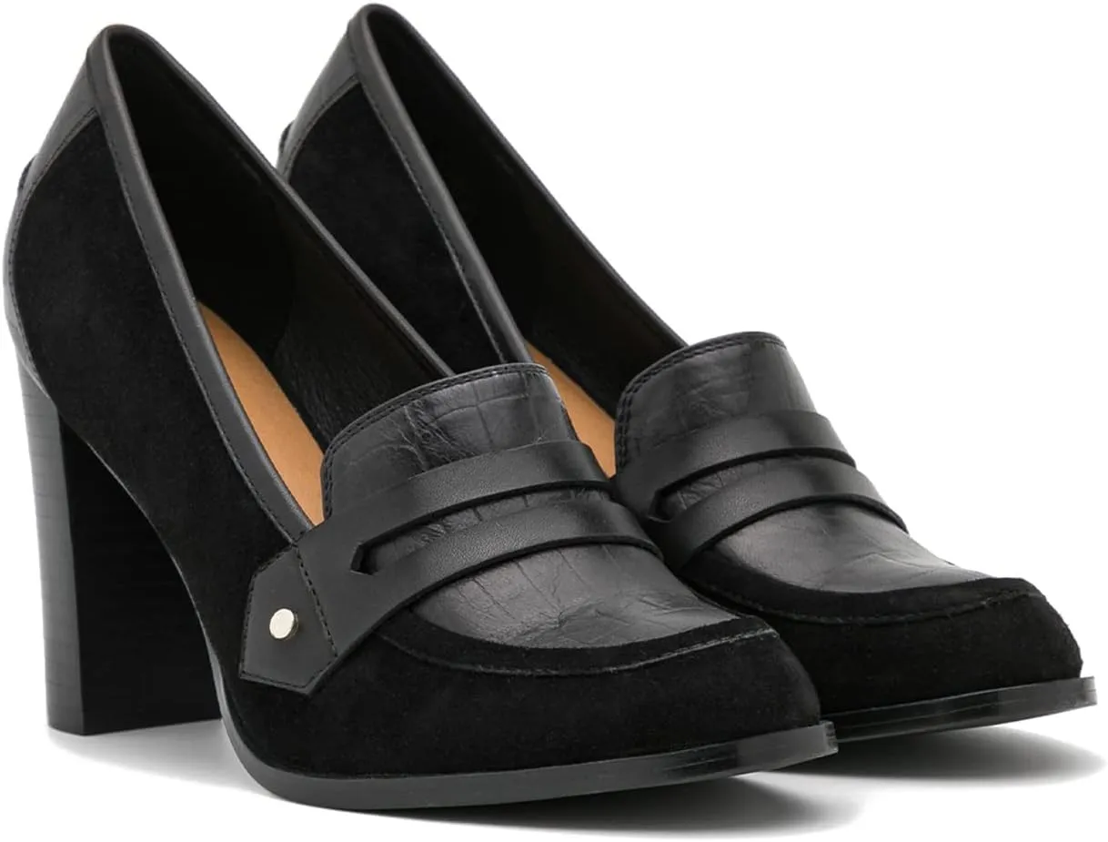 MOOMMO Women's Chunky Block Heel Pumps Round Closed Toe Slip On Oxford Loafers Shoes High Heels Snake Skin Work Pump Suede Loafer for Office Ladies Classic Formal Business Professional 4-13 M US