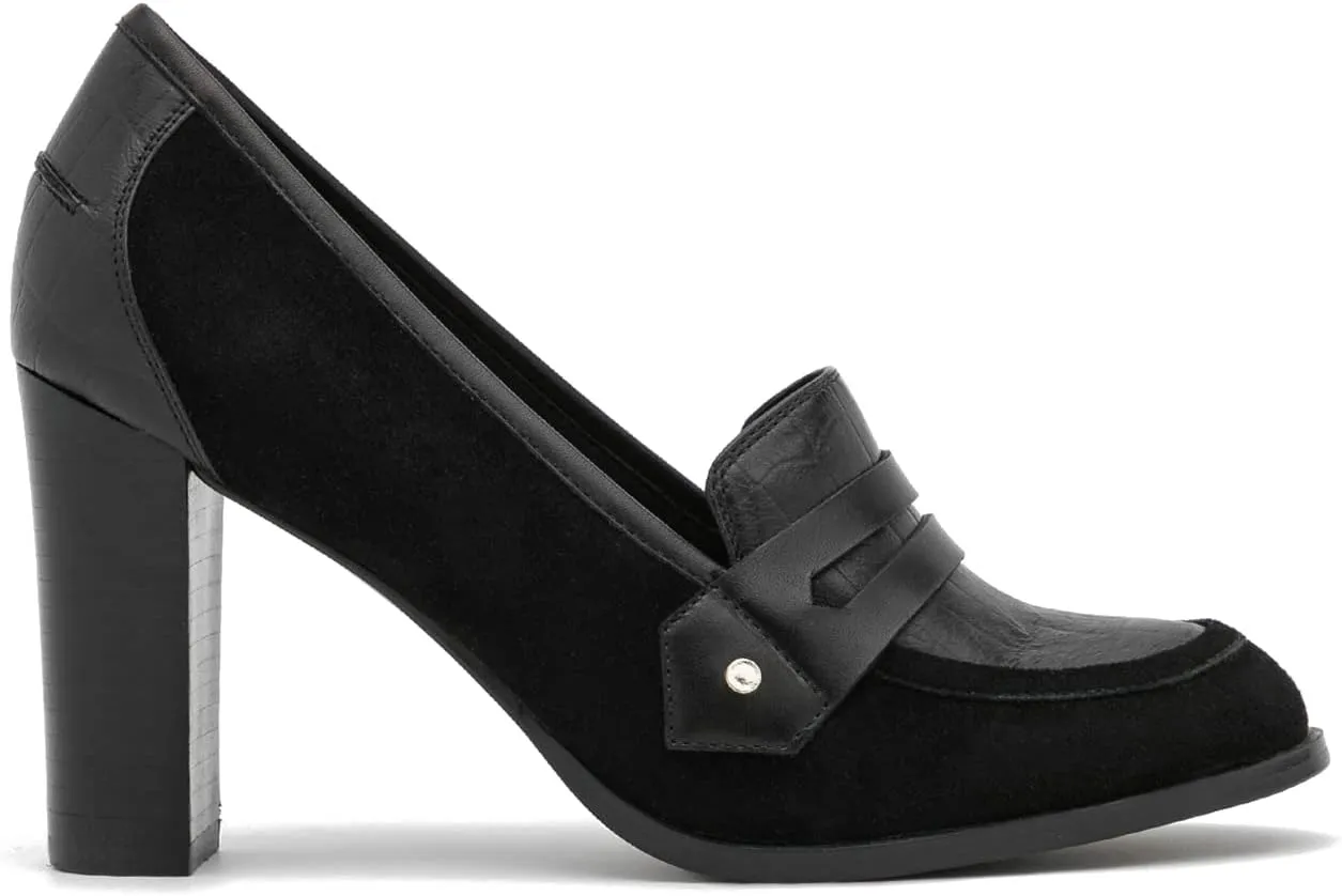 MOOMMO Women's Chunky Block Heel Pumps Round Closed Toe Slip On Oxford Loafers Shoes High Heels Snake Skin Work Pump Suede Loafer for Office Ladies Classic Formal Business Professional 4-13 M US