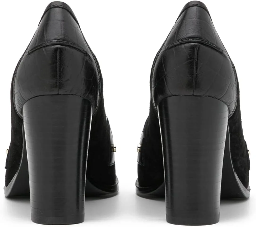 MOOMMO Women's Chunky Block Heel Pumps Round Closed Toe Slip On Oxford Loafers Shoes High Heels Snake Skin Work Pump Suede Loafer for Office Ladies Classic Formal Business Professional 4-13 M US