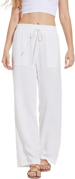 Moss Rose Women's Linen Pants Drawstring High Waisted Flowy Wide Leg Palazzo Trousers with Pockets