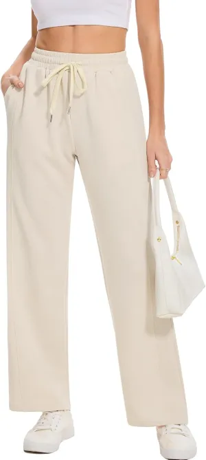 Moss Rose Women's Straight Leg Casual Sweatpants Elastic Waisted Workout Pants with Pockets