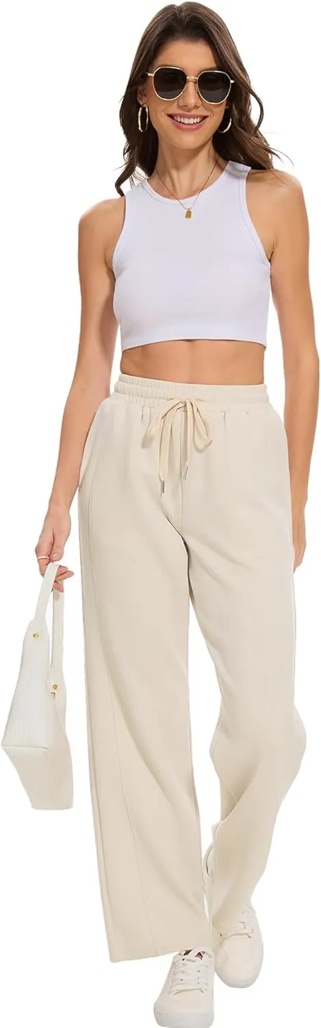 Moss Rose Women's Straight Leg Casual Sweatpants Elastic Waisted Workout Pants with Pockets
