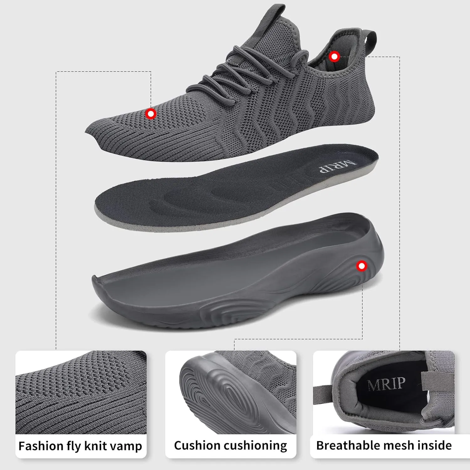 MRIP Men's Walking Shoes, Lightweight Non Slip Gym Workout Running Shoes for Men, Mesh Breathable Fashion Tennis Athletic Casual Sneakers
