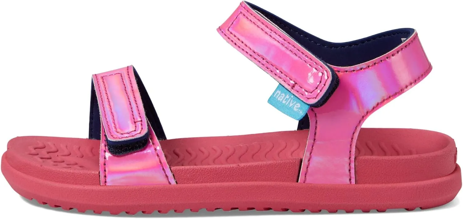 Native Shoes Kids Charley Sugarlite Hologram Flat Sandals for Little Kid - Hook-Loop Closure with EVA Footbed, and Open Toe Design