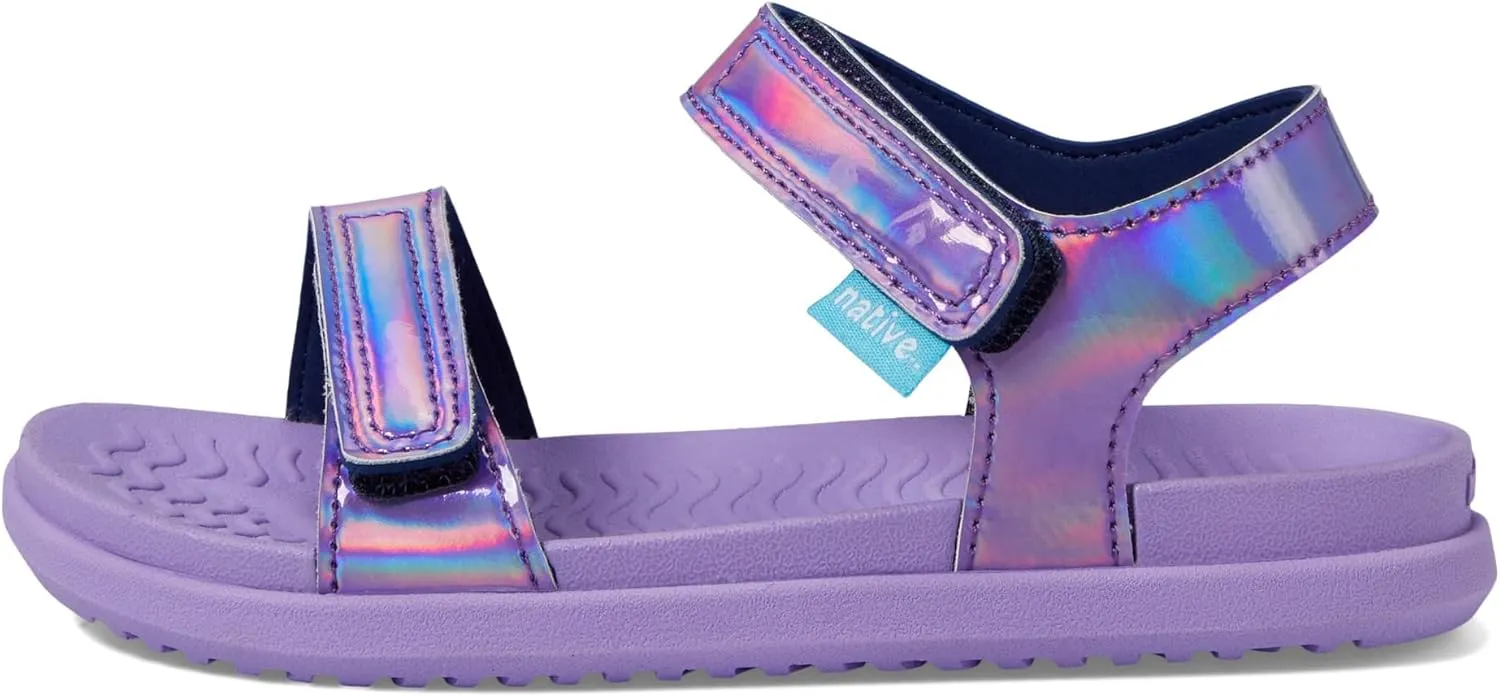 Native Shoes Kids Charley Sugarlite Hologram Flat Sandals for Little Kid - Hook-Loop Closure with EVA Footbed, and Open Toe Design