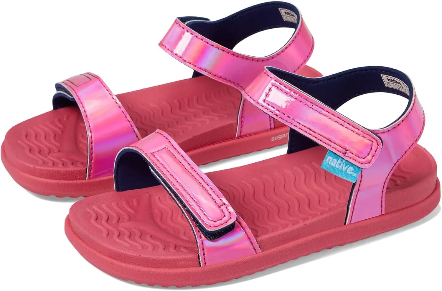 Native Shoes Kids Charley Sugarlite Hologram Flat Sandals for Little Kid - Hook-Loop Closure with EVA Footbed, and Open Toe Design