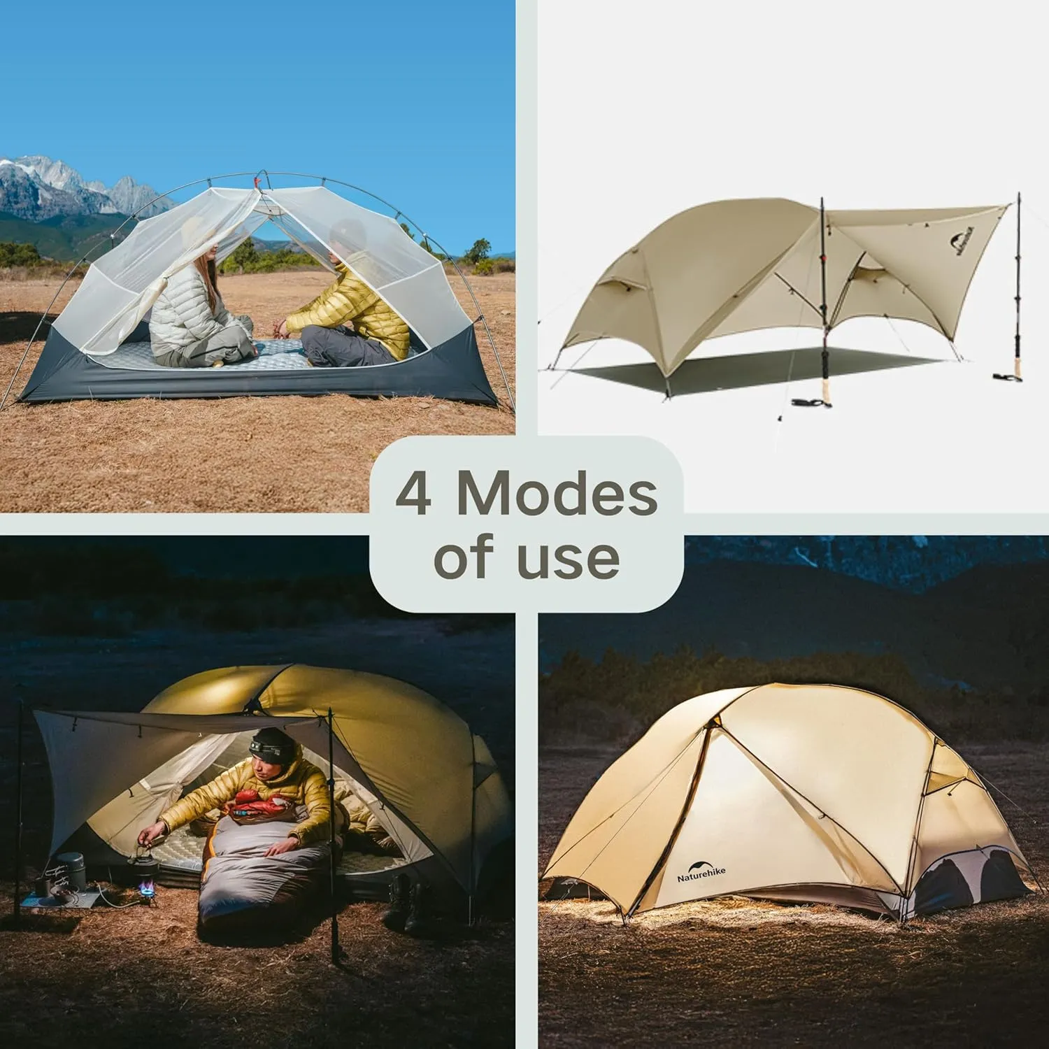 Naturehike Mongar UL Tent [2025 Upgrade] 1.5kg/3.3lb Ultralight Tents,1/2 Person Backpacking Tent,4 Modes of use, Waterproof,Hiking Tents for Camping with Front Porch,Easy Set up