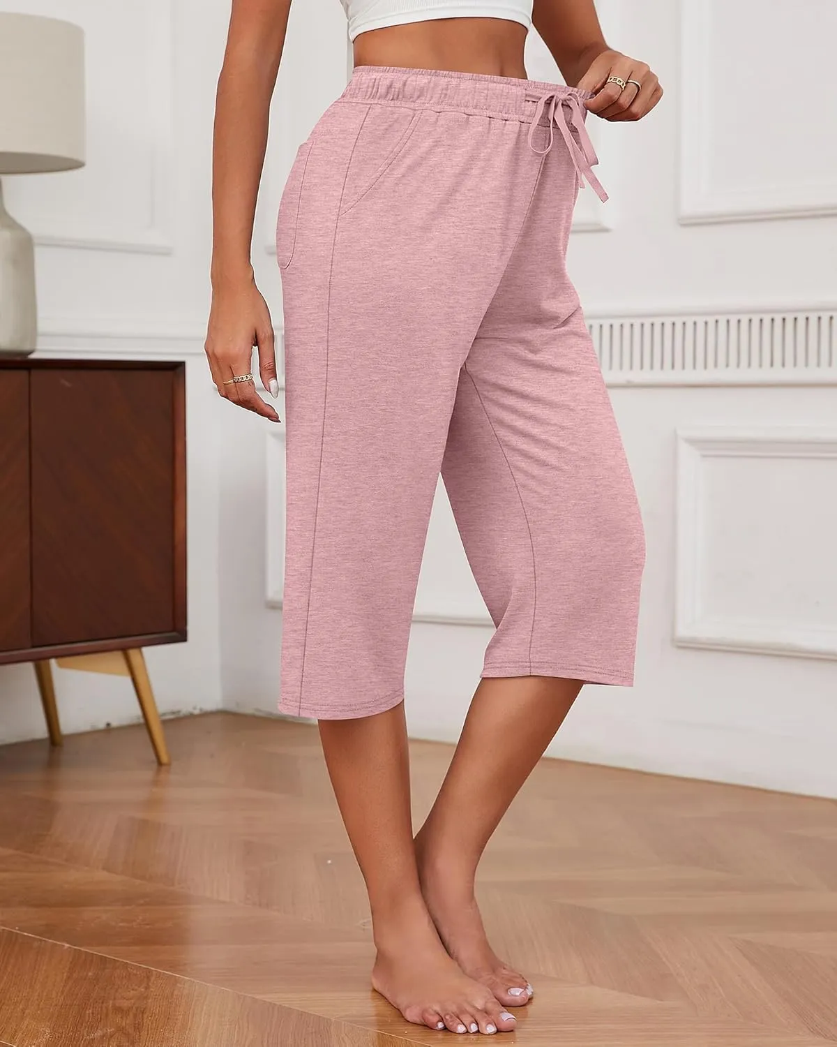 Neer 3 Pack Women's Capri Pants, Cotton Wide Leg Basic Sweatpants Lounge Loose Fit Casual Drawstring Yoga Capris with Pockets