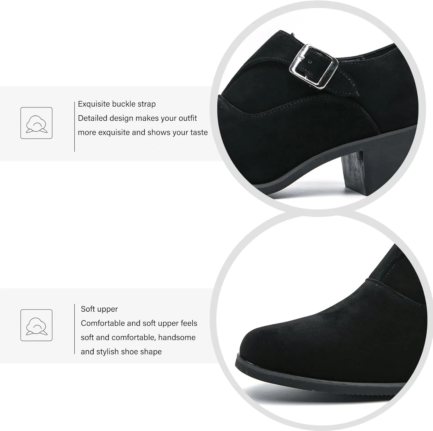 NELSBREXMen'S Suede Leather Chunky Heel Monk Strap Oxford Shoes Fashionable Pointed Toe Non-Slip Slip-On Block Heel Loafers Formal Business Dress Low top Chelsea Boots