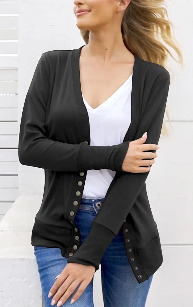 NENONA Women's Long Sleeve Lightweight Cardigans Open Front Button Down Basic Soft Outwear