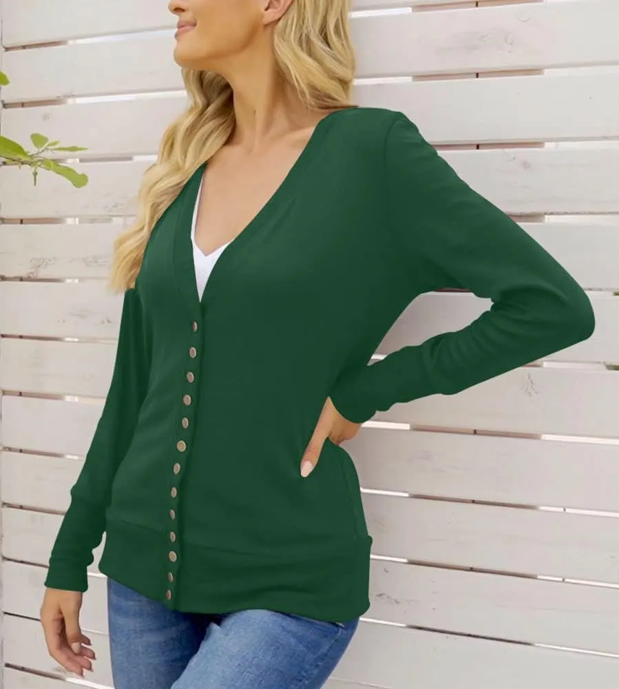 NENONA Women's Long Sleeve Lightweight Cardigans Open Front Button Down Basic Soft Outwear