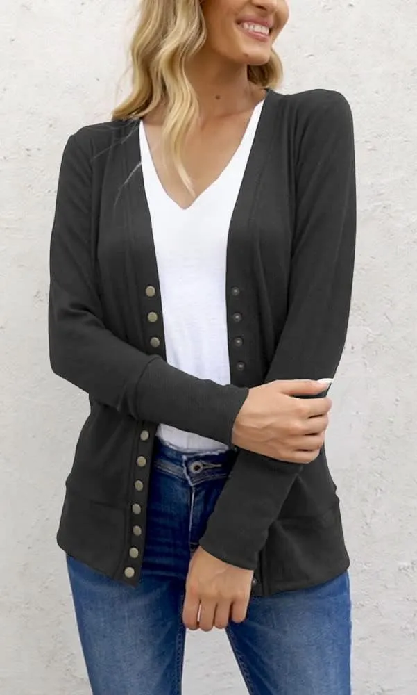 NENONA Women's Long Sleeve Lightweight Cardigans Open Front Button Down Basic Soft Outwear