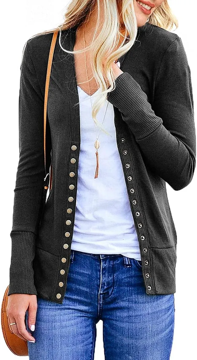 NENONA Women's Long Sleeve Lightweight Cardigans Open Front Button Down Basic Soft Outwear