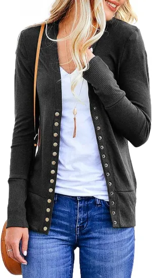 NENONA Women's Long Sleeve Lightweight Cardigans Open Front Button Down Basic Soft Outwear