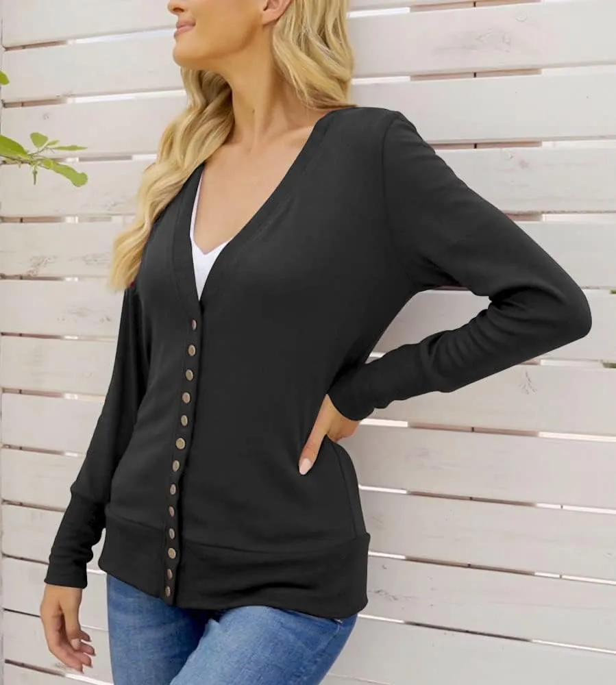 NENONA Women's Long Sleeve Lightweight Cardigans Open Front Button Down Basic Soft Outwear
