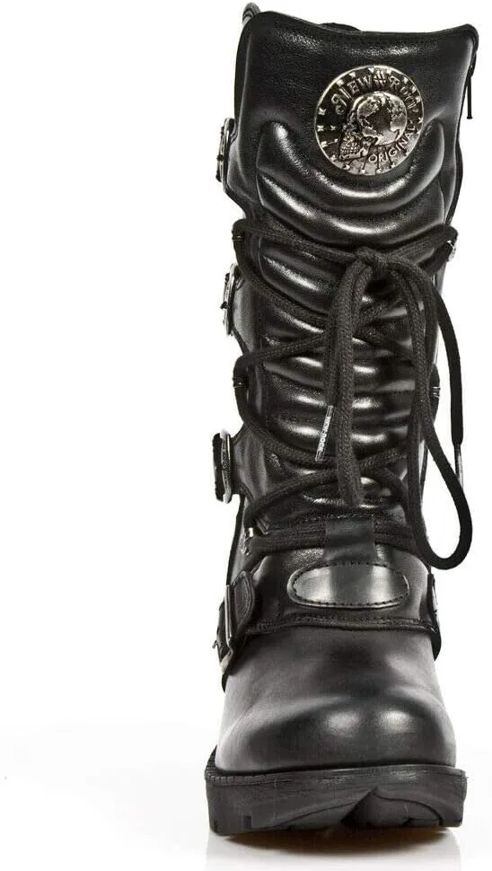 New Rock Boots TR003-S1 Ladies Metallic Black Leather Biker Heel Goth Punk Shoes Ankle Fashion Boots