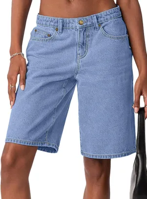 NIMIN Bermuda Shorts for Women Mid Waisted Y2K Summer Casual Jeans Shorts Loose Fit Jorts Knee Length Denim Shorts