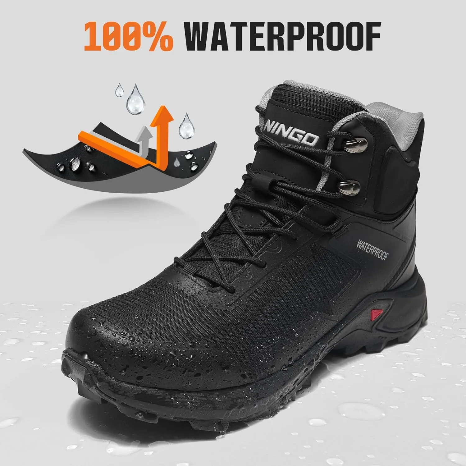 NINGO Men's Hiking Boots Waterproof Hiking Shoes Trail Shoes Lightweight Trekking Boots Comfortable Breathable Outdoor Boot Mid Ankle Boot for Camping, Backpacking, Mountain Trails