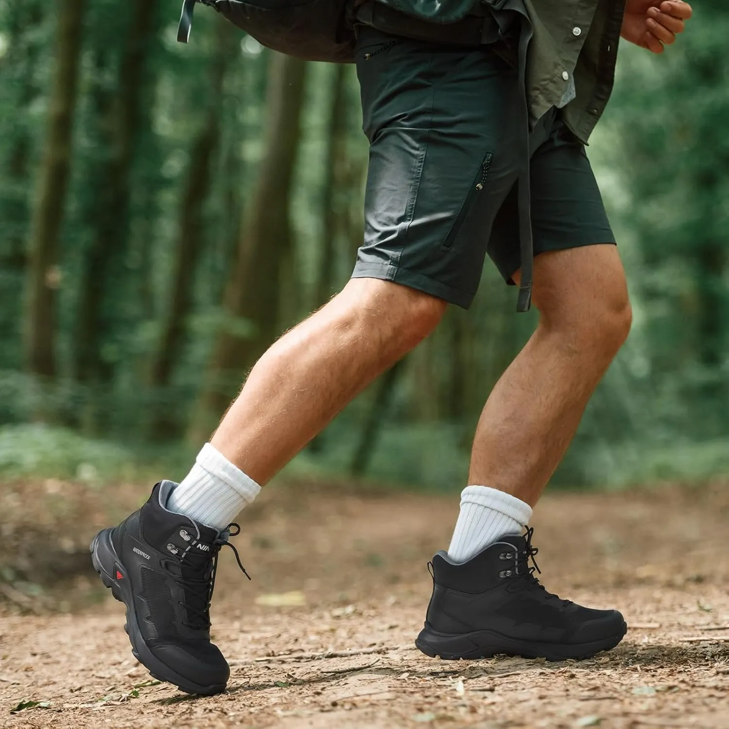 NINGO Men's Hiking Boots Waterproof Hiking Shoes Trail Shoes Lightweight Trekking Boots Comfortable Breathable Outdoor Boot Mid Ankle Boot for Camping, Backpacking, Mountain Trails