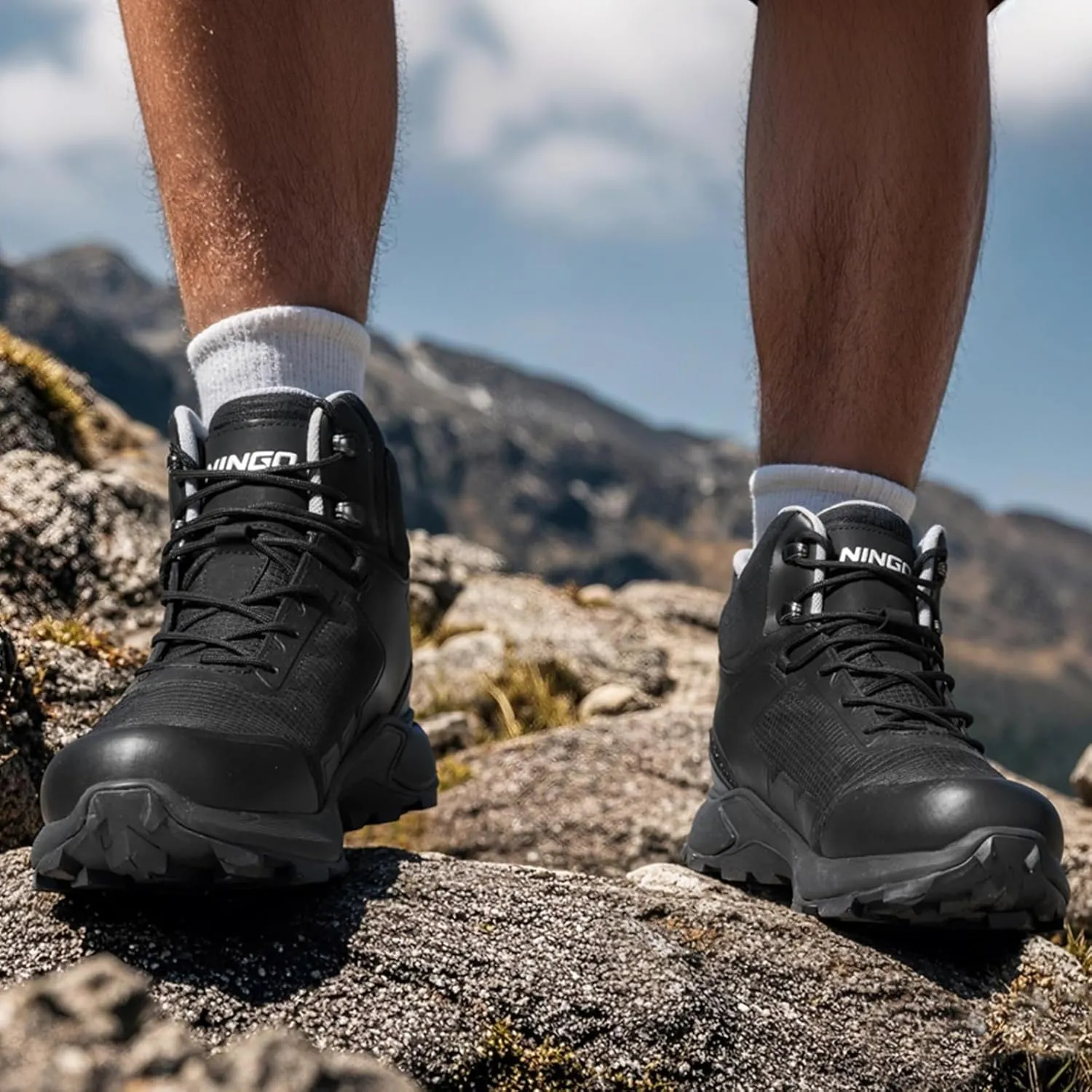 NINGO Men's Hiking Boots Waterproof Hiking Shoes Trail Shoes Lightweight Trekking Boots Comfortable Breathable Outdoor Boot Mid Ankle Boot for Camping, Backpacking, Mountain Trails