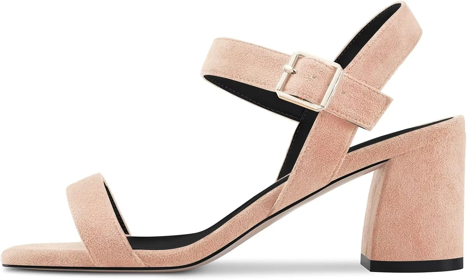 NobleOnly Women Mid Chunky Block Heel Ankle Strap Buckle Sandals Office Casual Clear Basic Classic Shoes 2.6 Inches Heels