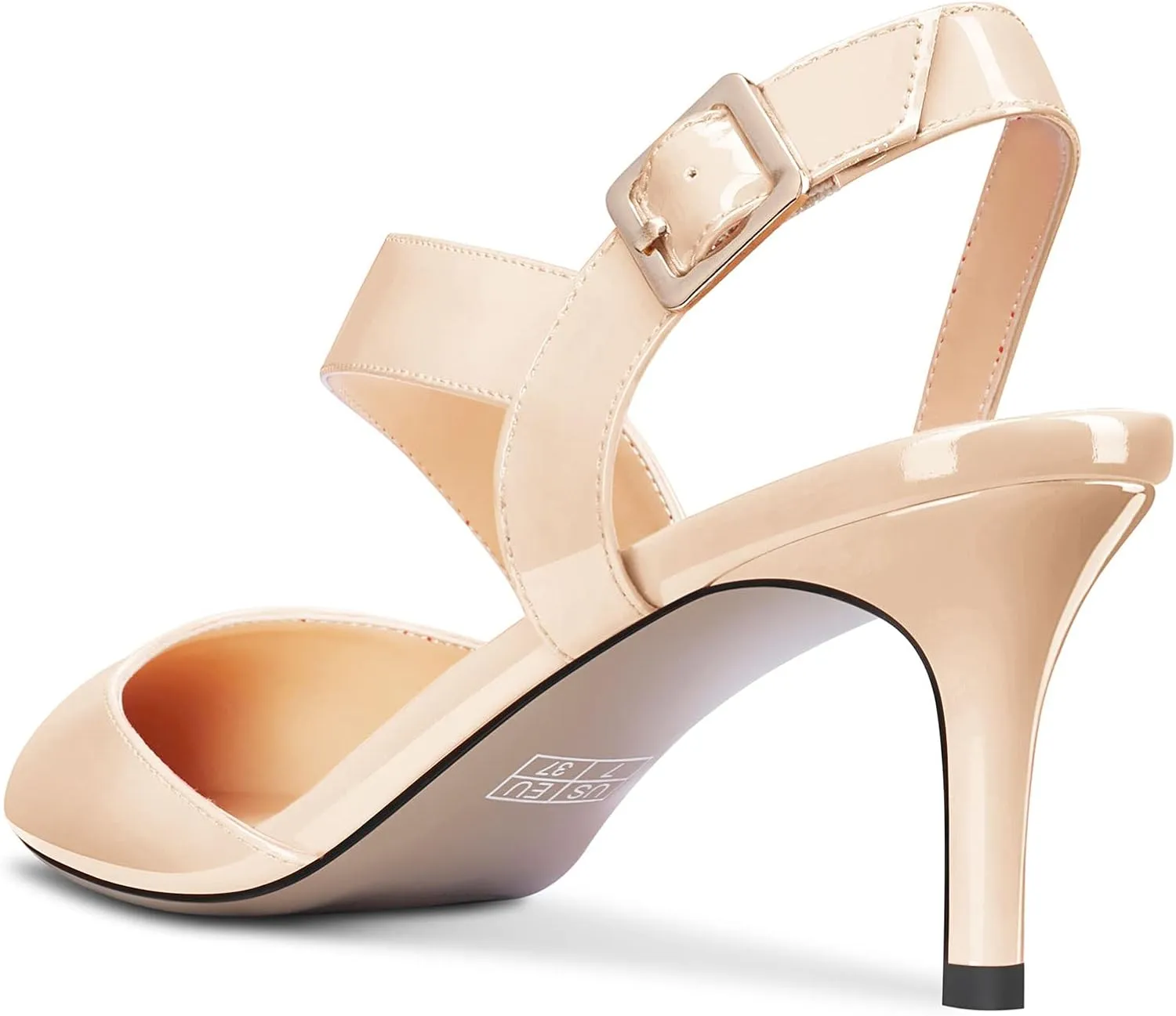 NobleOnly Women Pointed Toe Mid Heel Sandals Ankle Strap Buckle Prom Casual Dress Basic Classic Shoes 2.6 Inches Heels