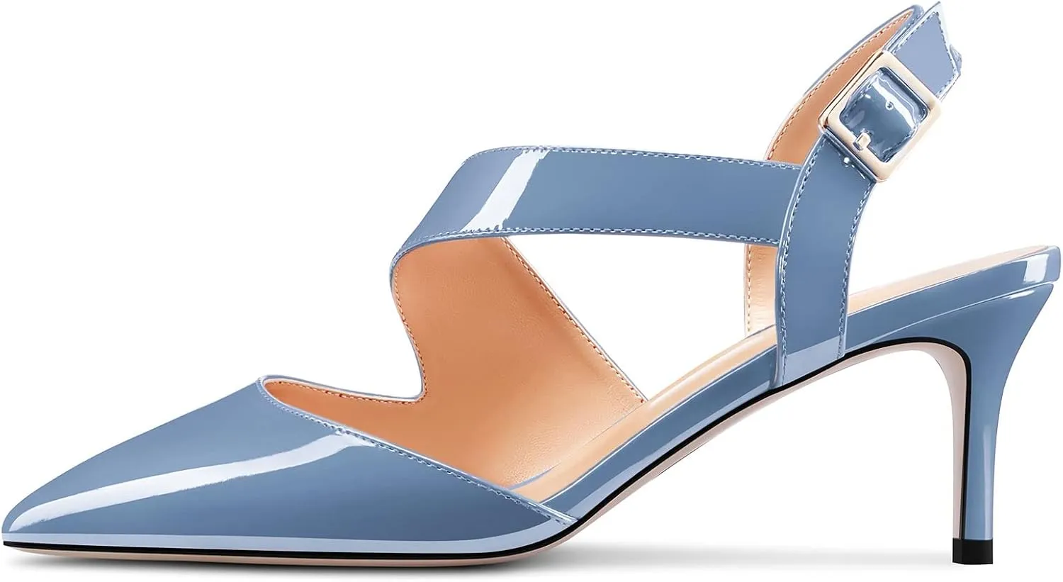 NobleOnly Women Pointed Toe Mid Heel Sandals Ankle Strap Buckle Prom Casual Dress Basic Classic Shoes 2.6 Inches Heels