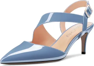 NobleOnly Women Pointed Toe Mid Heel Sandals Ankle Strap Buckle Prom Casual Dress Basic Classic Shoes 2.6 Inches Heels