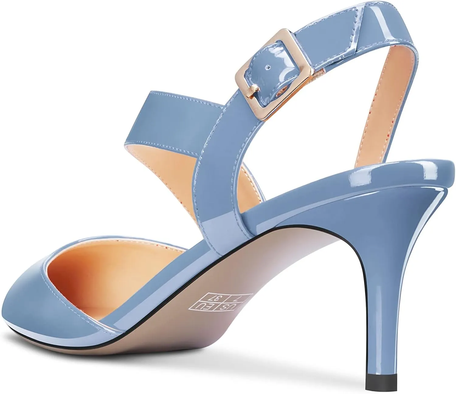 NobleOnly Women Pointed Toe Mid Heel Sandals Ankle Strap Buckle Prom Casual Dress Basic Classic Shoes 2.6 Inches Heels