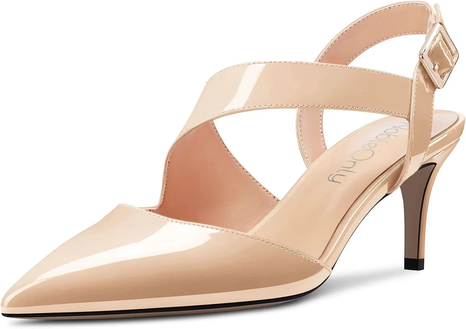 NobleOnly Women Pointed Toe Mid Heel Sandals Ankle Strap Buckle Prom Casual Dress Basic Classic Shoes 2.6 Inches Heels