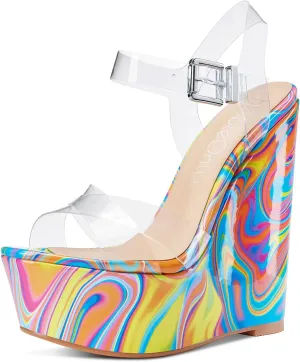 NobleOnly Women's Wedge High Heels Platform Ankle Strap Sandals Open Toe Slingback Basic Office Sandal 6" Heel Shoes