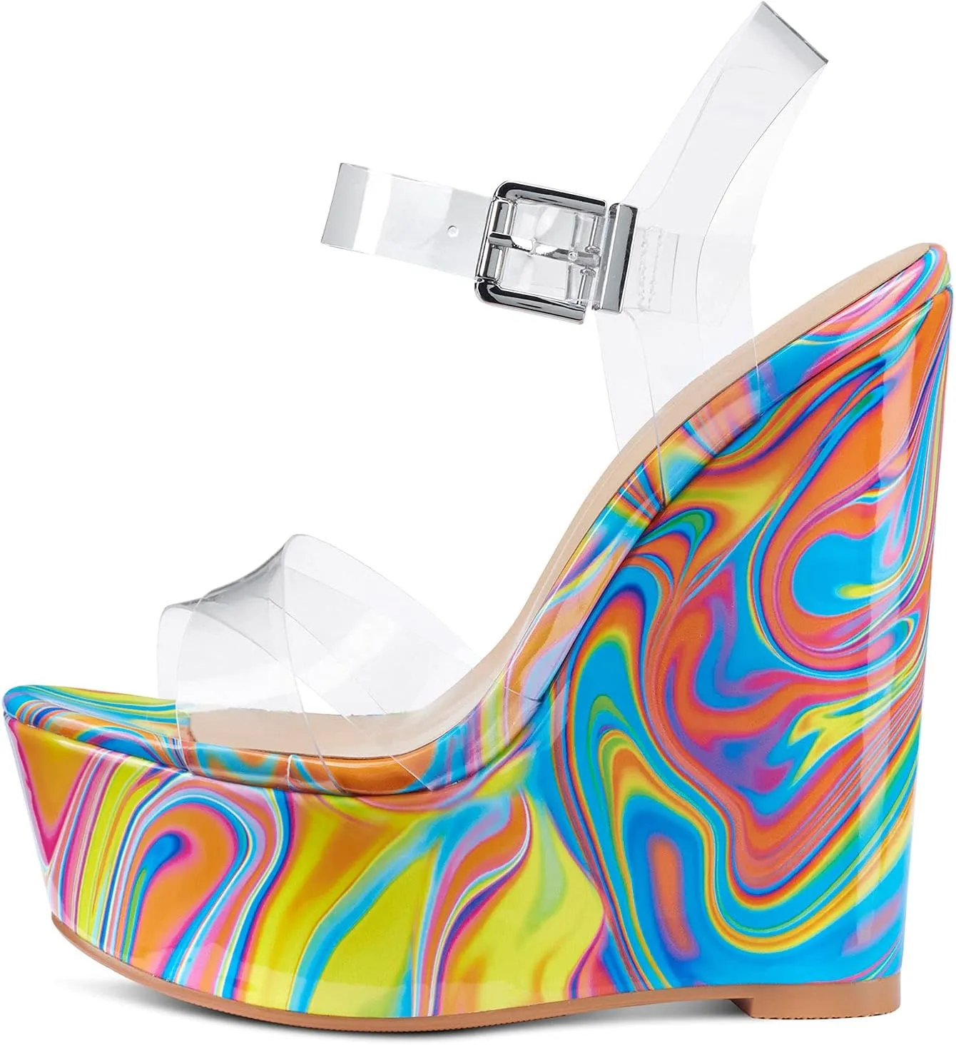 NobleOnly Women's Wedge High Heels Platform Ankle Strap Sandals Open Toe Slingback Basic Office Sandal 6" Heel Shoes
