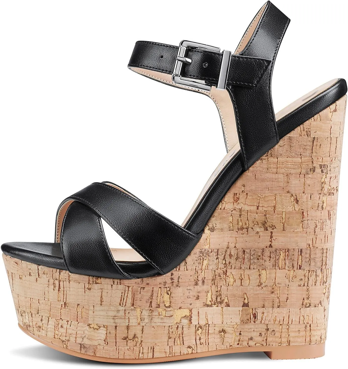 NobleOnly Women's Wedge High Heels Platform Ankle Strap Sandals Open Toe Slingback Basic Office Sandal 6" Heel Shoes