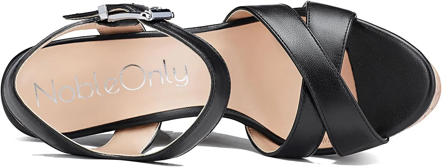 NobleOnly Women's Wedge High Heels Platform Ankle Strap Sandals Open Toe Slingback Basic Office Sandal 6" Heel Shoes