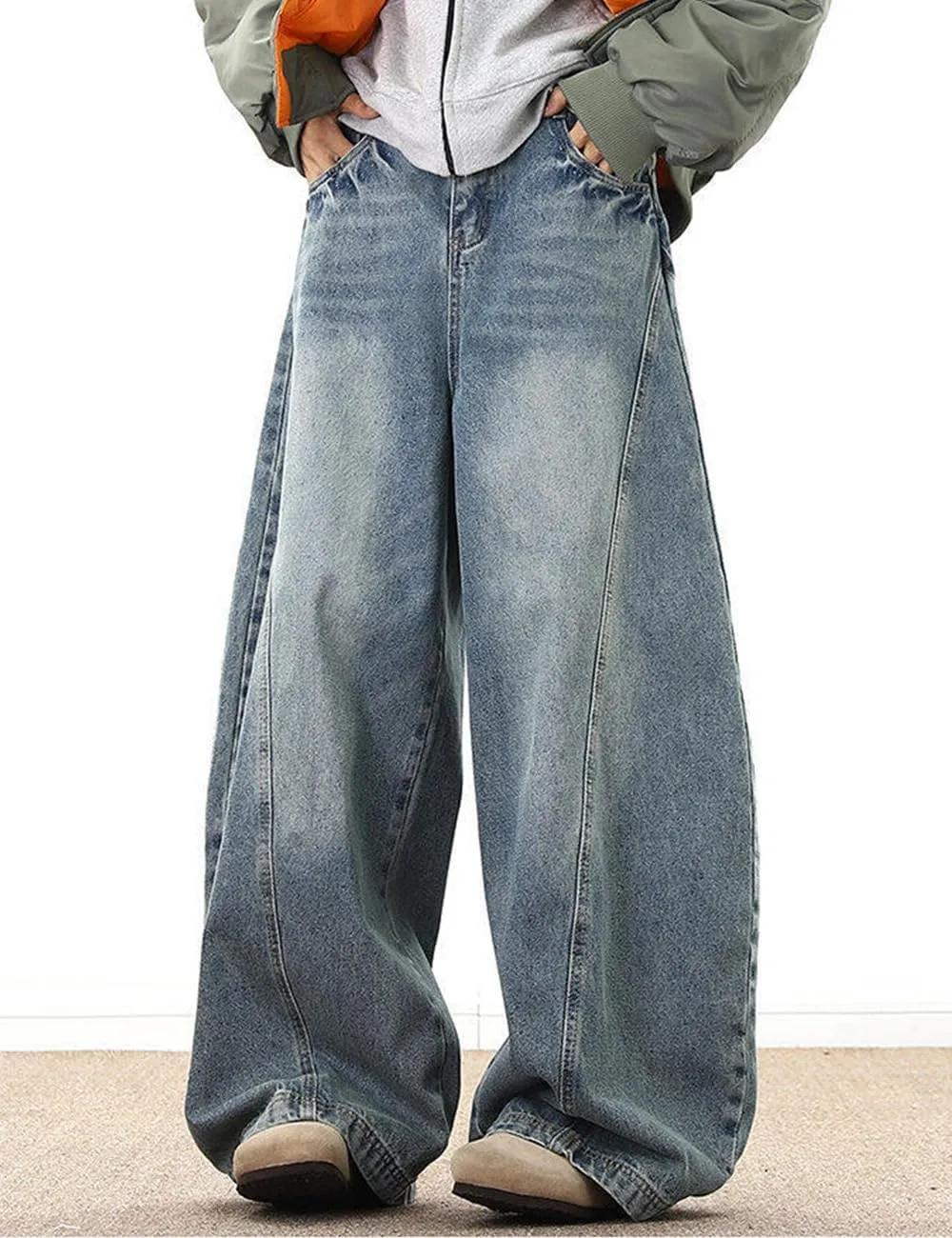 Nutriangee Men's Baggy Wide Leg Barrel Jeans Loose Fit Trendy Cutlass Streetwear Y2k Hip Hop Denim Pants