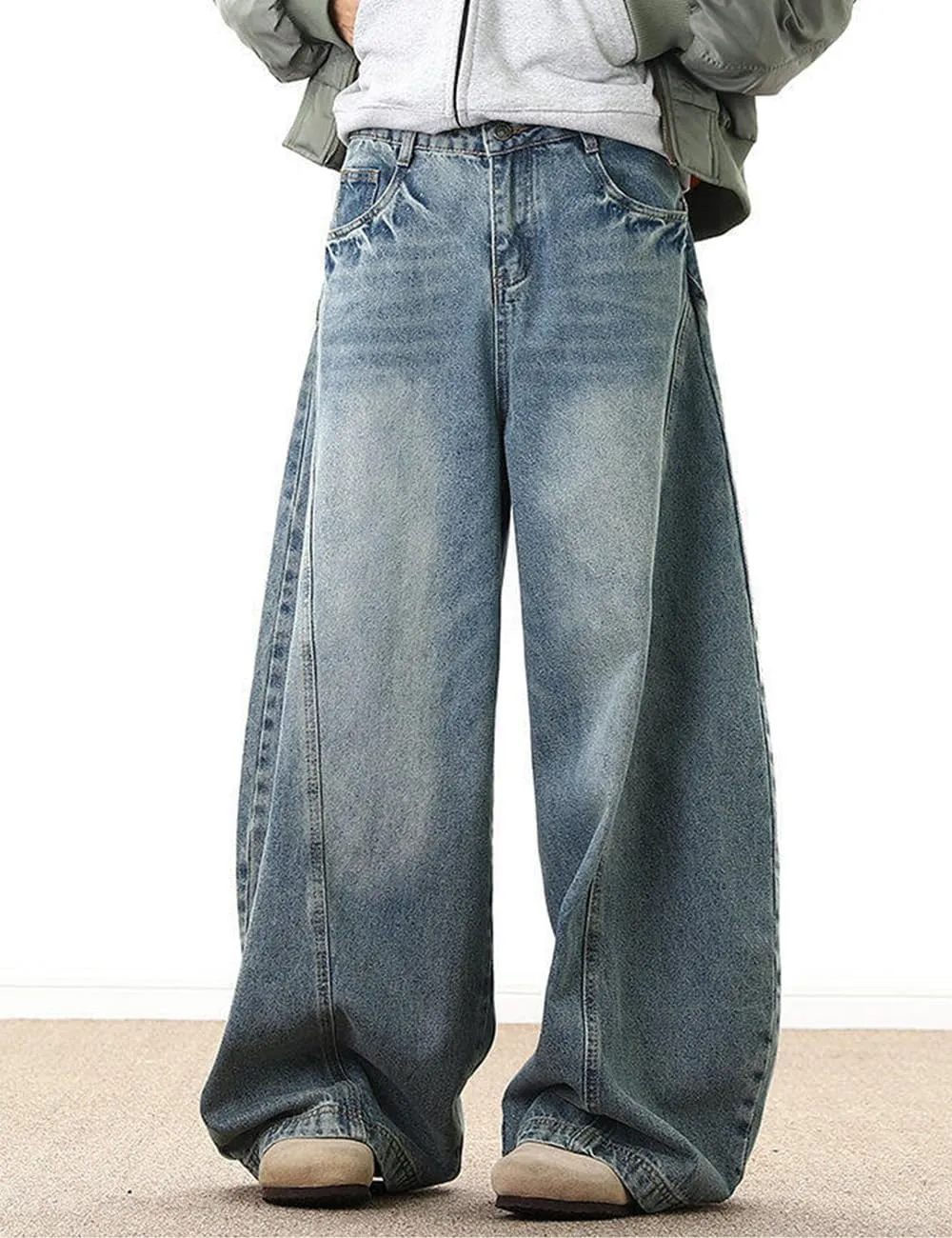 Nutriangee Men's Baggy Wide Leg Barrel Jeans Loose Fit Trendy Cutlass Streetwear Y2k Hip Hop Denim Pants