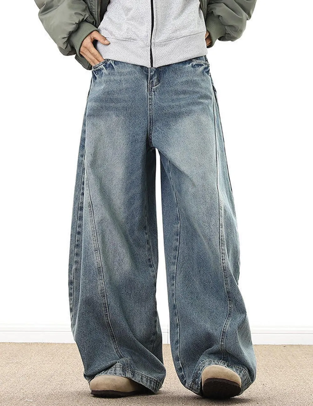 Nutriangee Men's Baggy Wide Leg Barrel Jeans Loose Fit Trendy Cutlass Streetwear Y2k Hip Hop Denim Pants