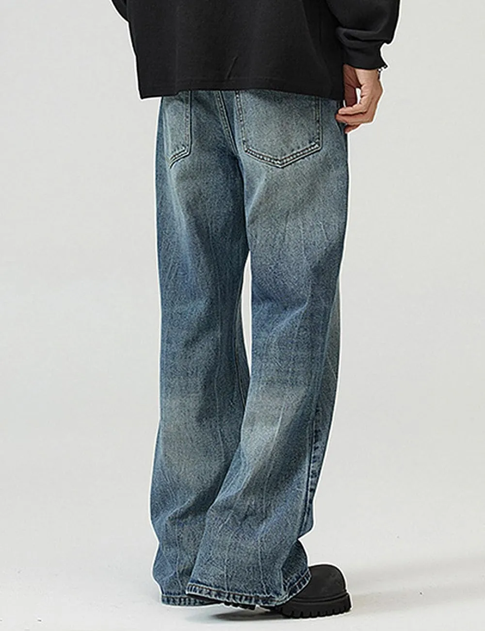 Nutriangee Men's Vintage Flared Leg Jeans Loose Fit Relaxed Bell Bottom Denim Pants